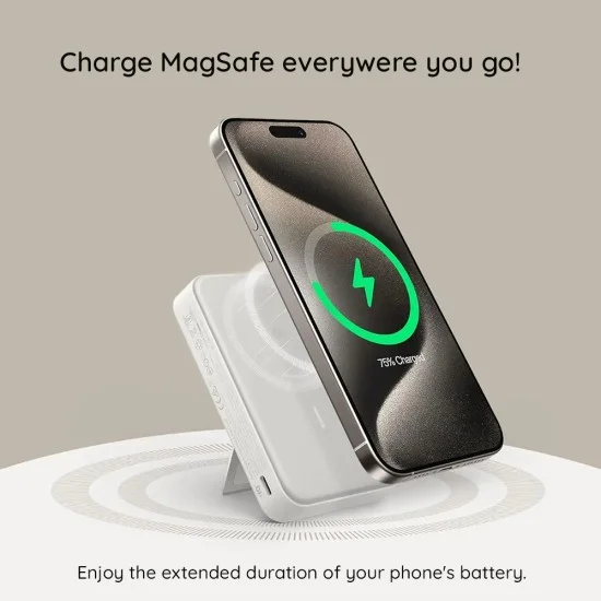 Магнитна външна батерия Power Bank MagGo (A1654G11) - за iPhone, Дигитален дисплей, Безжично зареждане, Стойка, 10000mAh, 15W - Anker - Черен