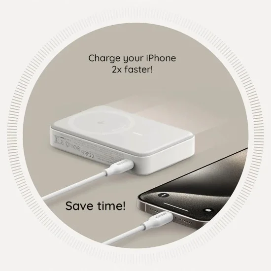 Магнитна външна батерия Power Bank MagGo (A1654G11) - за iPhone, Дигитален дисплей, Безжично зареждане, Стойка, 10000mAh, 15W - Anker - Черен