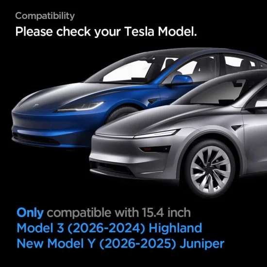 Матиран протектор против отблясъци за дисплей на Tesla Model Y (2026/2025) / Model 3 (2026/2025/2024) Glas.tR EZ-FIT Anti-Glare Matte FC (AGL07152) - Spigen - Черен