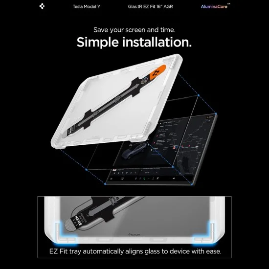 Матов стъклен протектор Spigen - GLAS.tR EZ Fit Anti-Glare (AGL10819) - for 16'' Screen, Tesla 2026 Model Y Premium/Performance, 9H Kit - Черен