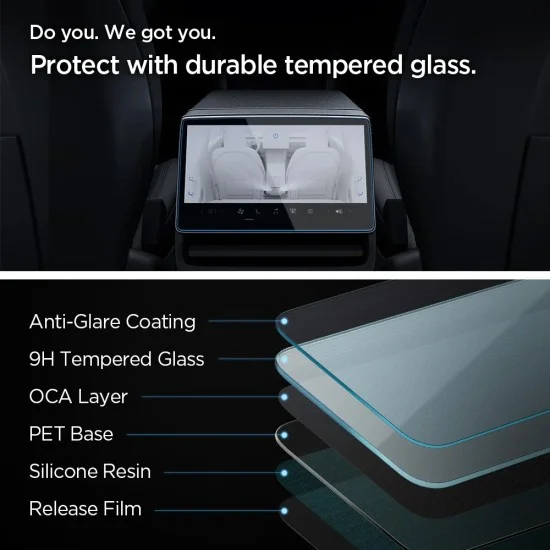 Матов стъклен протектор Spigen - Glas.tR Slim Anti-Glare Matte (AGL07586) - Tesla Model Y (2026/2025) / Model 3 (2026/2025/2024) - Прозрачен