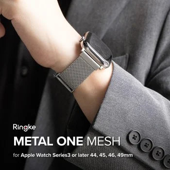 Метална каишка за Apple Watch 1/2/3/4/5/6/7/8/9/10/11/SE/SE 2/SE 3/Ultra 1/2/3/4 (42/44/45/46/49mm) Metal One Mesh - Ringke - Сребрист