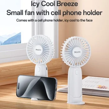 Мини вентилатор Yesido Mini Handheld Fan (YF15) - със стойка за телефон, 1200mAh - Черен
