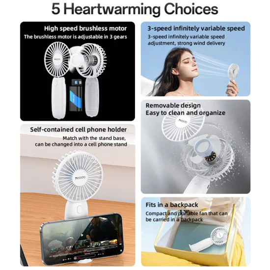 Мини вентилатор Yesido Mini Handheld Fan (YF15) - със стойка за телефон, 1200mAh - Черен