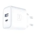 Мрежово зарядно устройство DualCharge, USB QC 3.0, USB-C PD 3.0, 20W - 3mk - Бял