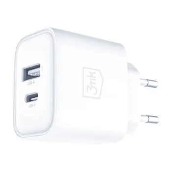 Мрежово зарядно устройство DualCharge, USB QC 3.0, USB-C PD 3.0, 20W - 3mk - Бял