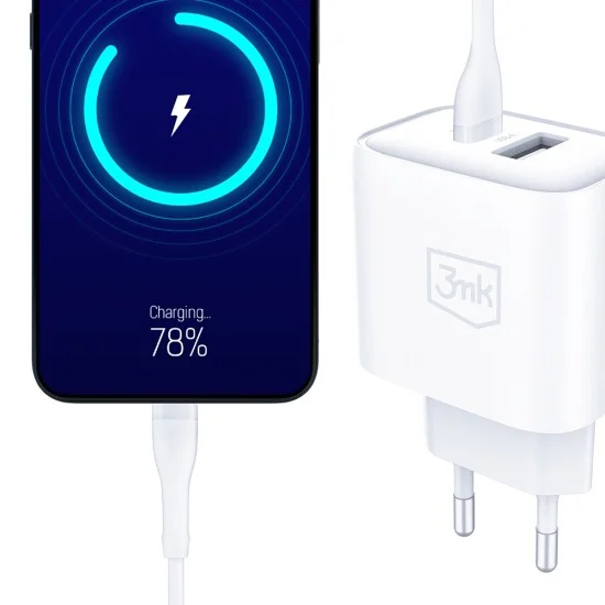 Мрежово зарядно устройство DualCharge, USB QC 3.0, USB-C PD 3.0, 20W - 3mk - Бял