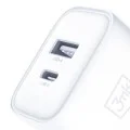Мрежово зарядно устройство DualCharge, USB QC 3.0, USB-C PD 3.0, 20W - 3mk - Бял