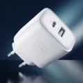 Мрежово зарядно устройство DualCharge, USB QC 3.0, USB-C PD 3.0, 20W - 3mk - Бял