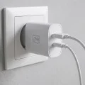 Мрежово зарядно устройство DualCharge, USB QC 3.0, USB-C PD 3.0, 20W - 3mk - Бял