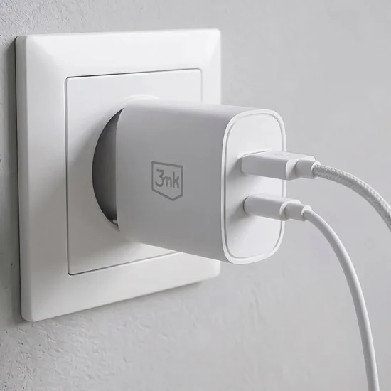 Мрежово зарядно устройство DualCharge, USB QC 3.0, USB-C PD 3.0, 20W - 3mk - Бял