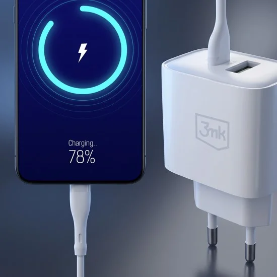 Мрежово зарядно устройство DualCharge, USB QC 3.0, USB-C PD 3.0, 20W - 3mk - Бял