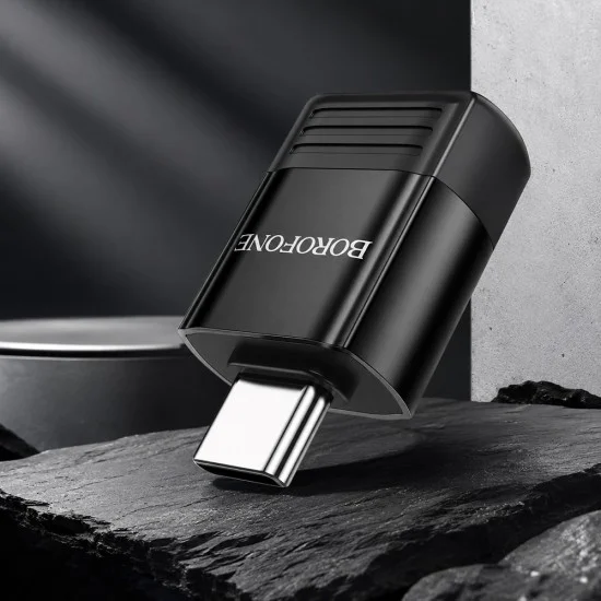 OTG адаптер Borofone (BV18) - Type-C (M) към USB 3.0 (F), функции за зареждане и трансфер на данни, Plug&Play, 4A - Черен