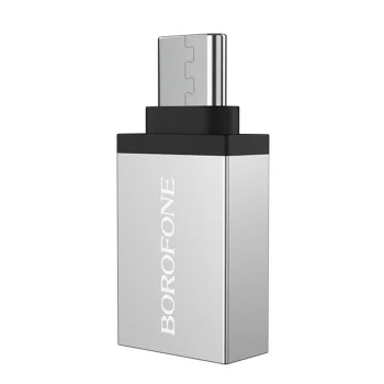 OTG адаптер Borofone (BV3) - Type-C (M) към USB-A (F), функции за зареждане и трансфер на данни, алуминиев, 5Gbps - Сребрист