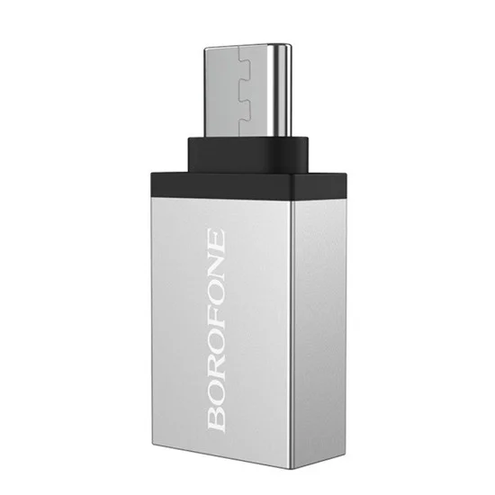 OTG адаптер Borofone (BV3) - Type-C (M) към USB-A (F), функции за зареждане и трансфер на данни, алуминиев, 5Gbps - Сребрист