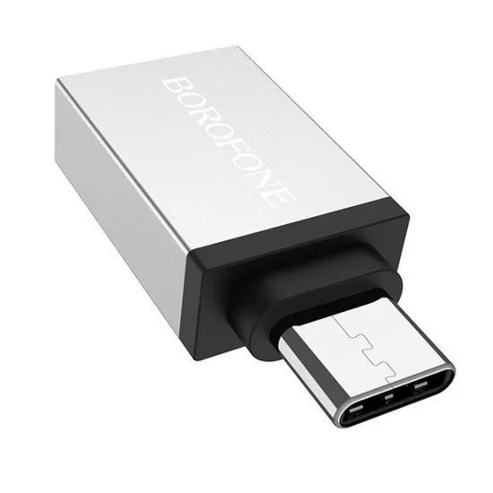 OTG адаптер Borofone (BV3) - Type-C (M) към USB-A (F), функции за зареждане и трансфер на данни, алуминиев, 5Gbps - Сребрист