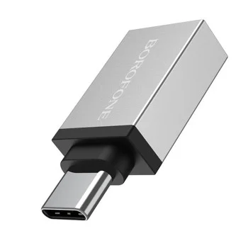 OTG адаптер Borofone (BV3) - Type-C (M) към USB-A (F), функции за зареждане и трансфер на данни, алуминиев, 5Gbps - Сребрист
