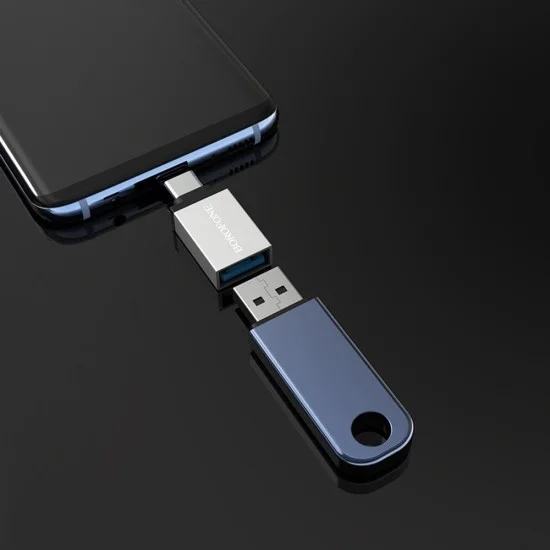 OTG адаптер Borofone (BV3) - Type-C (M) към USB-A (F), функции за зареждане и трансфер на данни, алуминиев, 5Gbps - Сребрист