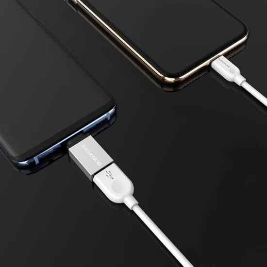OTG адаптер Borofone (BV3) - Type-C (M) към USB-A (F), функции за зареждане и трансфер на данни, алуминиев, 5Gbps - Сребрист