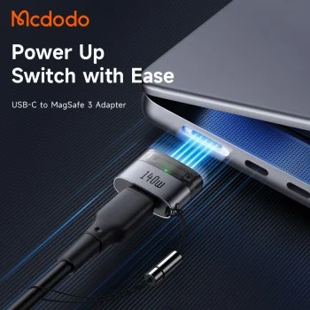 OTG адаптер Mcdodo (OT-8850) - Type-C към MagSafe 3, 140W, алуминиева сплав, LED индикатор, за MacBook Air/Pro - Черен