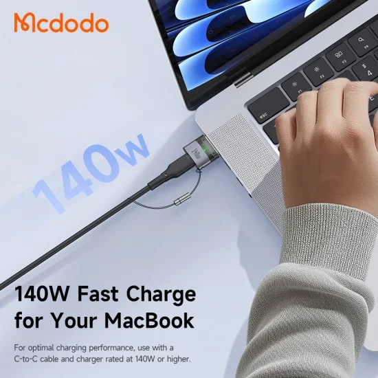 OTG адаптер Mcdodo (OT-8850) - Type-C към MagSafe 3, 140W, алуминиева сплав, LED индикатор, за MacBook Air/Pro - Черен