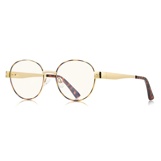 Очила за компютър Techsuit Anti-Blue Light Glasses Reflex PC (3175) - дамски, кръгли - Златист / Принт