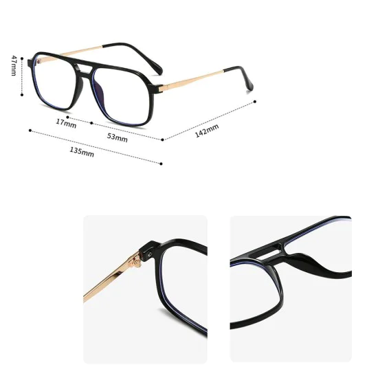 Очила за компютър Techsuit Anti-Blue Light Glasses Reflex PC (83092) - унисекс, големи квадратни - Черен / Златист