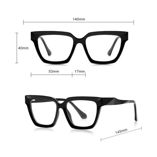 Очила за компютър Techsuit Anti-Blue Light Glasses Reflex PC (LS083) - дамски, големи квадратни - Черни