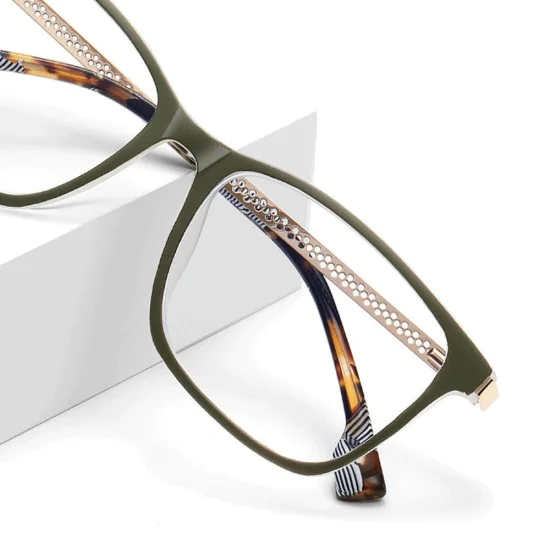 Очила за компютър Techsuit Anti-Blue Light Glasses Reflex PC (LS202) - дамски, плосък връх - Маслина