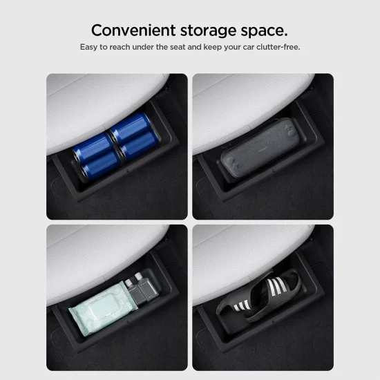 Органайзер за кола Spigen (2 бр.) Car Organizer (TO222J) - за под седалката, за Tesla Model Y Juniper, Slide Tech, водоустойчив - Черен