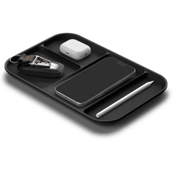 Органайзер Spigen Sectional Catchall Tray LD403 (AHP10136) - четири отделения, място за стойка за телефон, противоплъзгаща основа, полиуретан - Черен