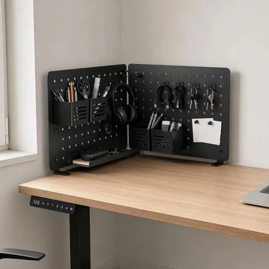 Органайзер за бюро Spigen Clamp-on Rail Desk Pegboard LD405 (AHP11400) - със сменяеми държачи / аксесоари, метален панел - Черен