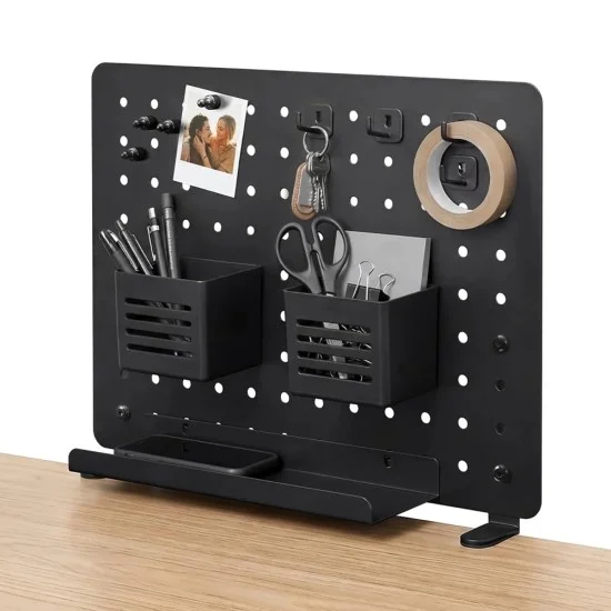 Органайзер за бюро Spigen Clamp-on Rail Desk Pegboard LD405 (AHP11400) - със сменяеми държачи / аксесоари, метален панел - Черен