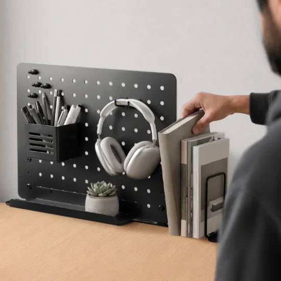 Органайзер за бюро с монтаж чрез скоба Clamp-on Rail Desk Pegboard LD406 (AHP11401) - Spigen - Черен