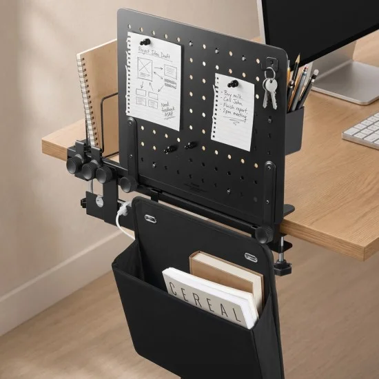 Органайзер за бюро с монтаж чрез скоба Clamp-on Rail Desk Pegboard LD406 (AHP11401) - Spigen - Черен