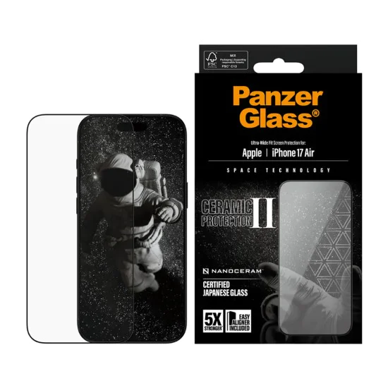 PanzerGlass® - Ултраширок керамичен протектор за екран с EasyAligner - iPhone 17 Air - Черен