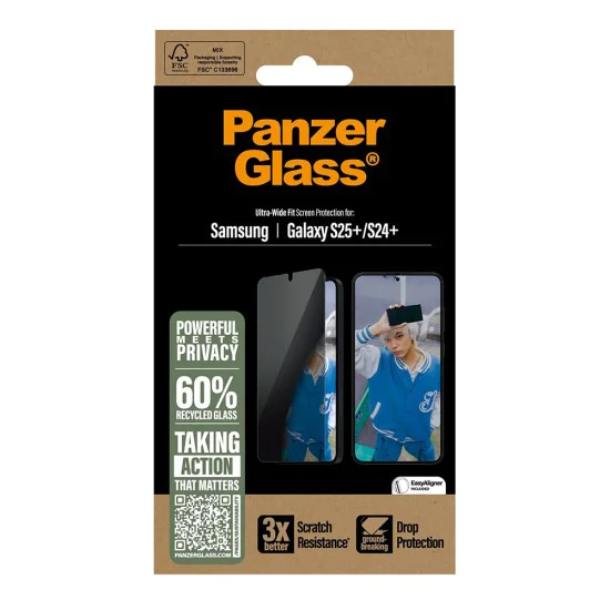 PanzerGlass® - Ултраширок протектор за екран за поверителност - Samsung Galaxy S25 Plus / S24 Plus - Прозрачен
