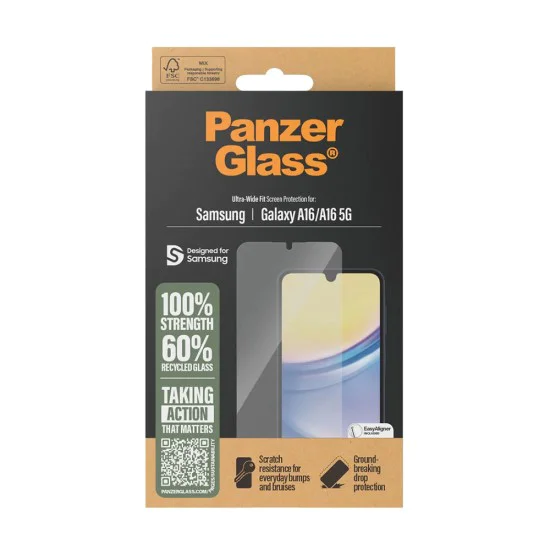PanzerGlass® - Ултраширок протектор за екран с EasyAligner - Samsung Galaxy A16 4G / A16 5G - Прозрачен