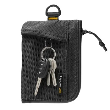 Портфейл за карти Spigen Soft Card Holder LF300 (AFA11229) - побира до 10 карти и банкноти, найлон, RFID защита - Черен