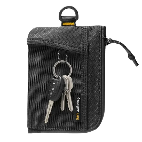 Портфейл за карти Spigen Soft Card Holder LF300 (AFA11229) - побира до 10 карти и банкноти, найлон, RFID защита - Черен