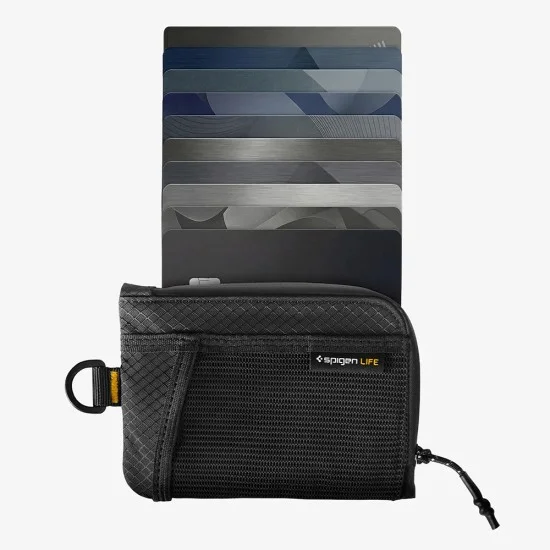 Портфейл за карти Spigen Soft Card Holder LF300 (AFA11229) - побира до 10 карти и банкноти, найлон, RFID защита - Черен