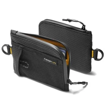 Портфейл за карти Spigen Soft Card Holder LF300 (AFA11229) - побира до 10 карти и банкноти, найлон, RFID защита - Черен