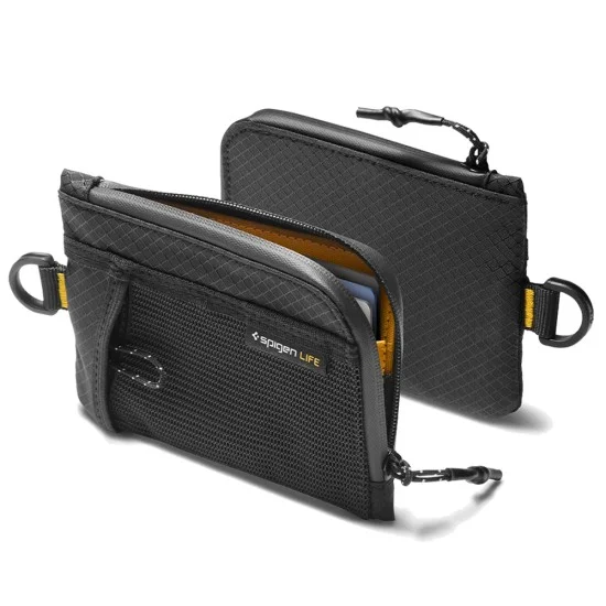 Портфейл за карти Spigen Soft Card Holder LF300 (AFA11229) - побира до 10 карти и банкноти, найлон, RFID защита - Черен