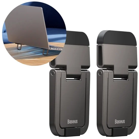 Поставка за лаптоп (2 броя) Laptop Holder (LUZC000013) - Сгъваем дизайн, Самозалепваща, Цинкова сплав - Baseus - Сив