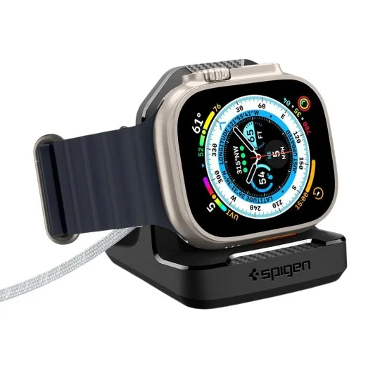 Поставка за зарядно Spigen Apple Watch Charger Stand Rugged Armor (AMP05764) - за всички модели Apple Watch - Черен