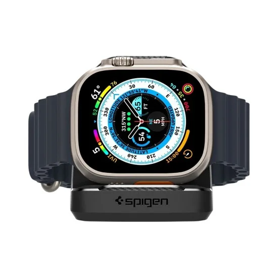 Поставка за зарядно Spigen Apple Watch Charger Stand Rugged Armor (AMP05764) - за всички модели Apple Watch - Черен