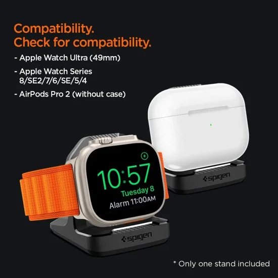 Поставка за зарядно Spigen Apple Watch Charger Stand Rugged Armor (AMP05764) - за всички модели Apple Watch - Черен