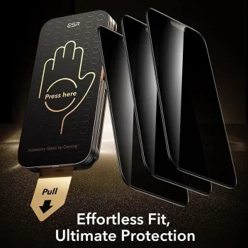 Поверителен стъклен протектор ESR Privacy Armorite Pro Screen Protector UltraFit (3 броя в комплект) - iPhone 18 Pro - Черен