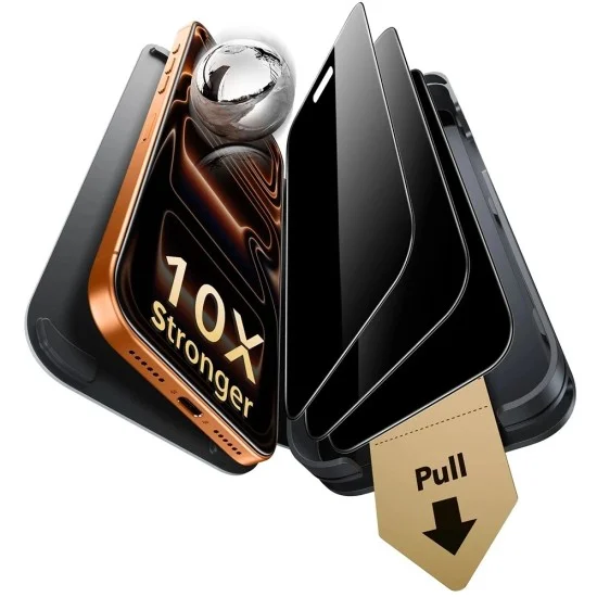 Поверителен стъклен протектор ESR Privacy Armorite Pro Screen Protector UltraFit (3 броя в комплект) - iPhone 18 Pro - Черен