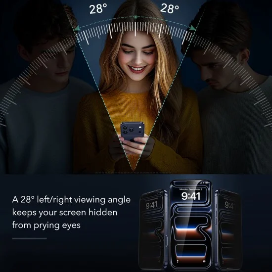 Поверителен стъклен протектор ESR Privacy Armorite Screen Protector UltraFit (2 броя в комплект) - iPhone 18 Pro Max - Черен